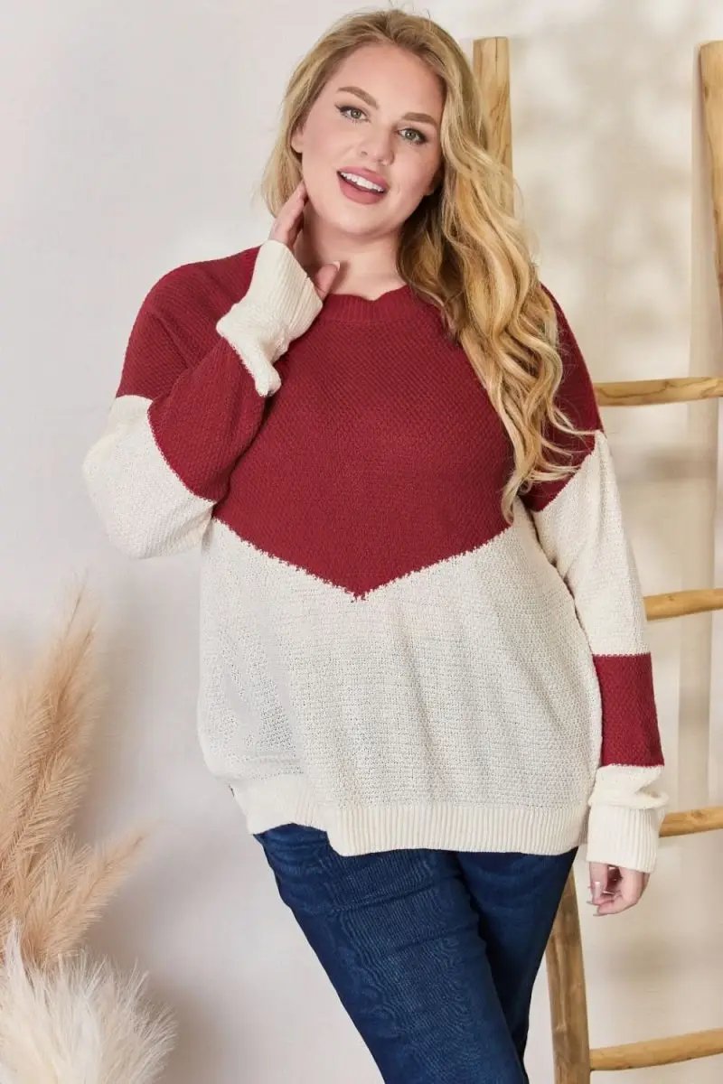 Lovesalve WS Hailey & Co Color Block Women's Knit Top Trendy Dropped Shoulder Sweater