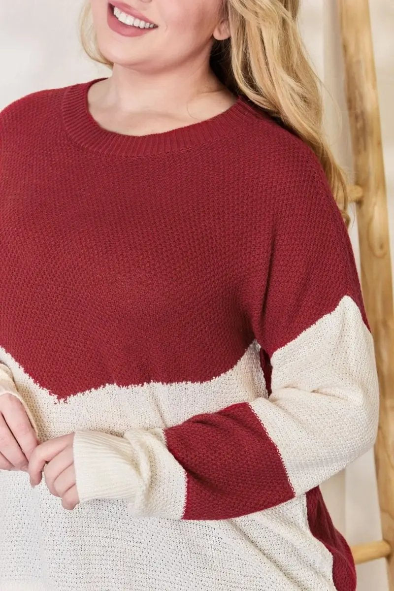 Lovesalve WS Hailey & Co Color Block Women's Knit Top Trendy Dropped Shoulder Sweater