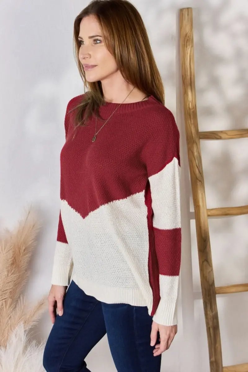 Lovesalve WS Hailey & Co Color Block Women's Knit Top Trendy Dropped Shoulder Sweater