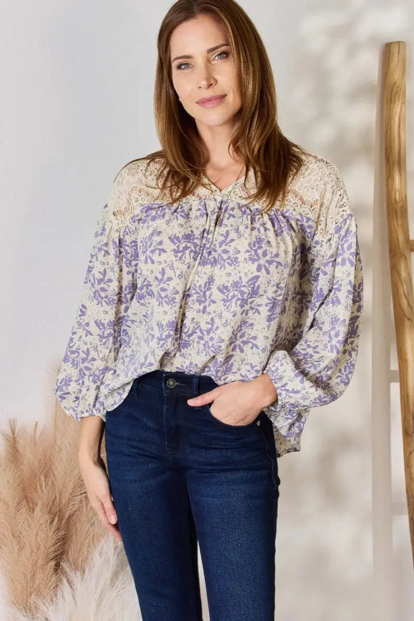 Trendsi Hailey & Co Lace Print Blouse Women's Casual Top USA Ship