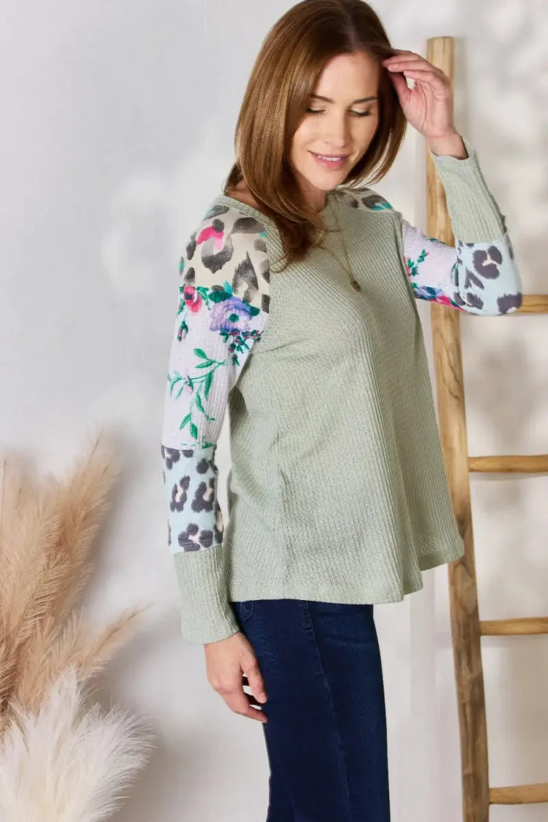 Blouse - Printed Round Neck - Women's Casual Top
