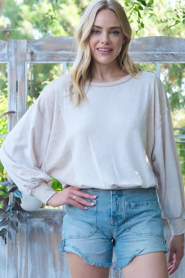 Trendsi Ribbed Knit Two Tone Top Women's Casual Shirt Soft & Stylish