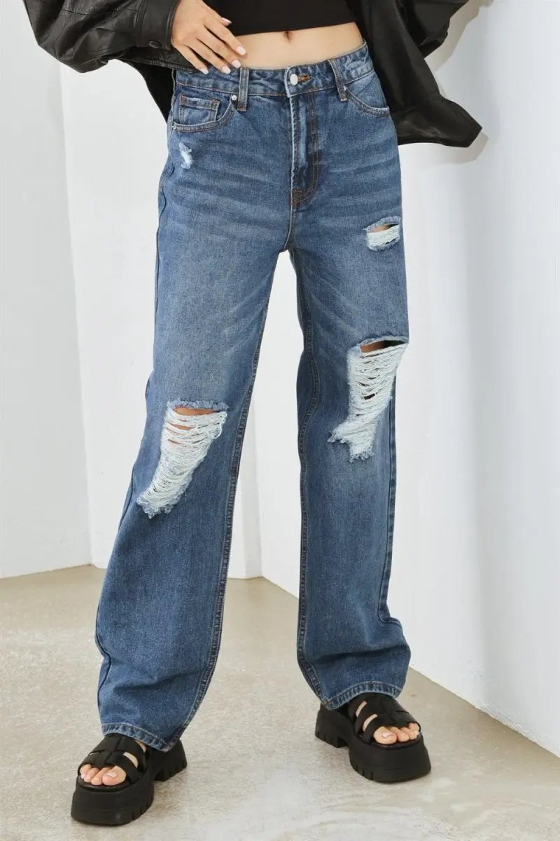 Trendsi Distressed High Waist Jeans Women's Fashion Denim USA Shipped