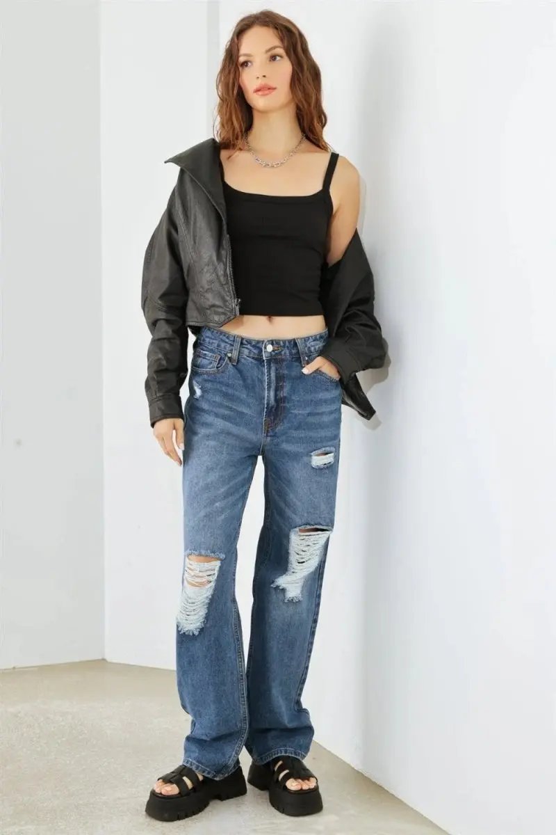 Trendsi Distressed High Waist Jeans Women's Fashion Denim USA Shipped