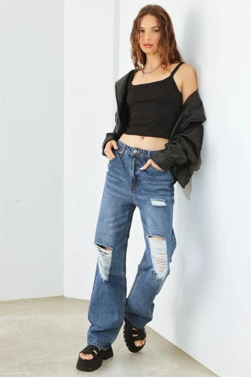 Trendsi Distressed High Waist Jeans Women's Fashion Denim USA Shipped
