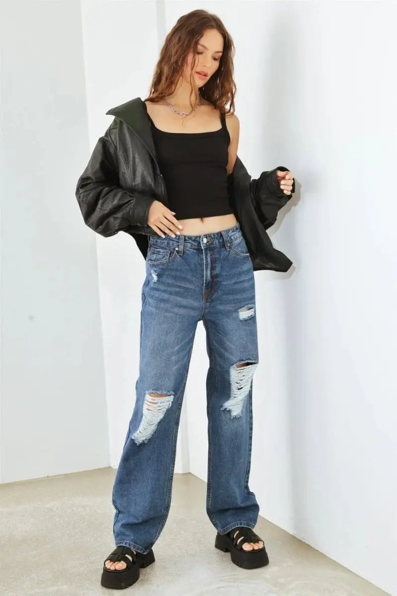 Trendsi Distressed High Waist Jeans Women's Fashion Denim USA Shipped