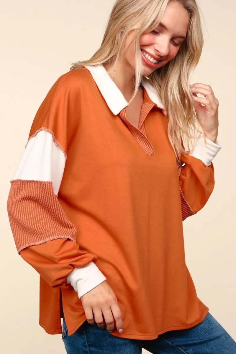 Trendsi Color Block Top Women's Casual Long Sleeve Shirt USA Shipped!