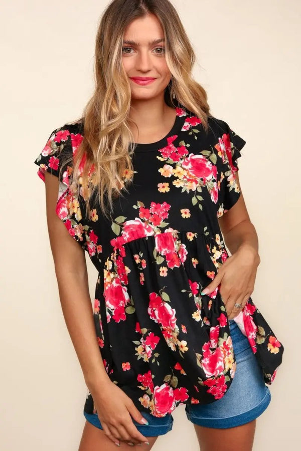 Trendsi Floral Ruffle Top Women's Casual Babydoll Shirt - Cute & Comfy