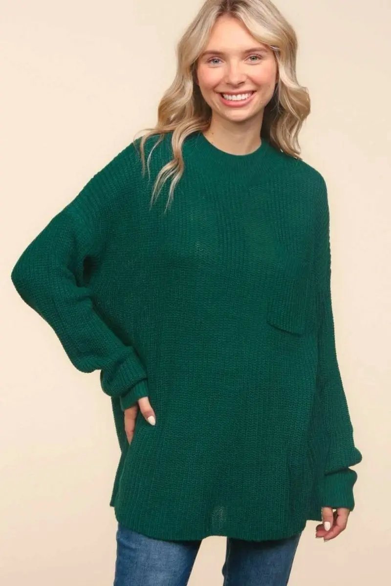 Trendsi Knit Mock Neck Top Women's Everyday Side Slit Fashion Top