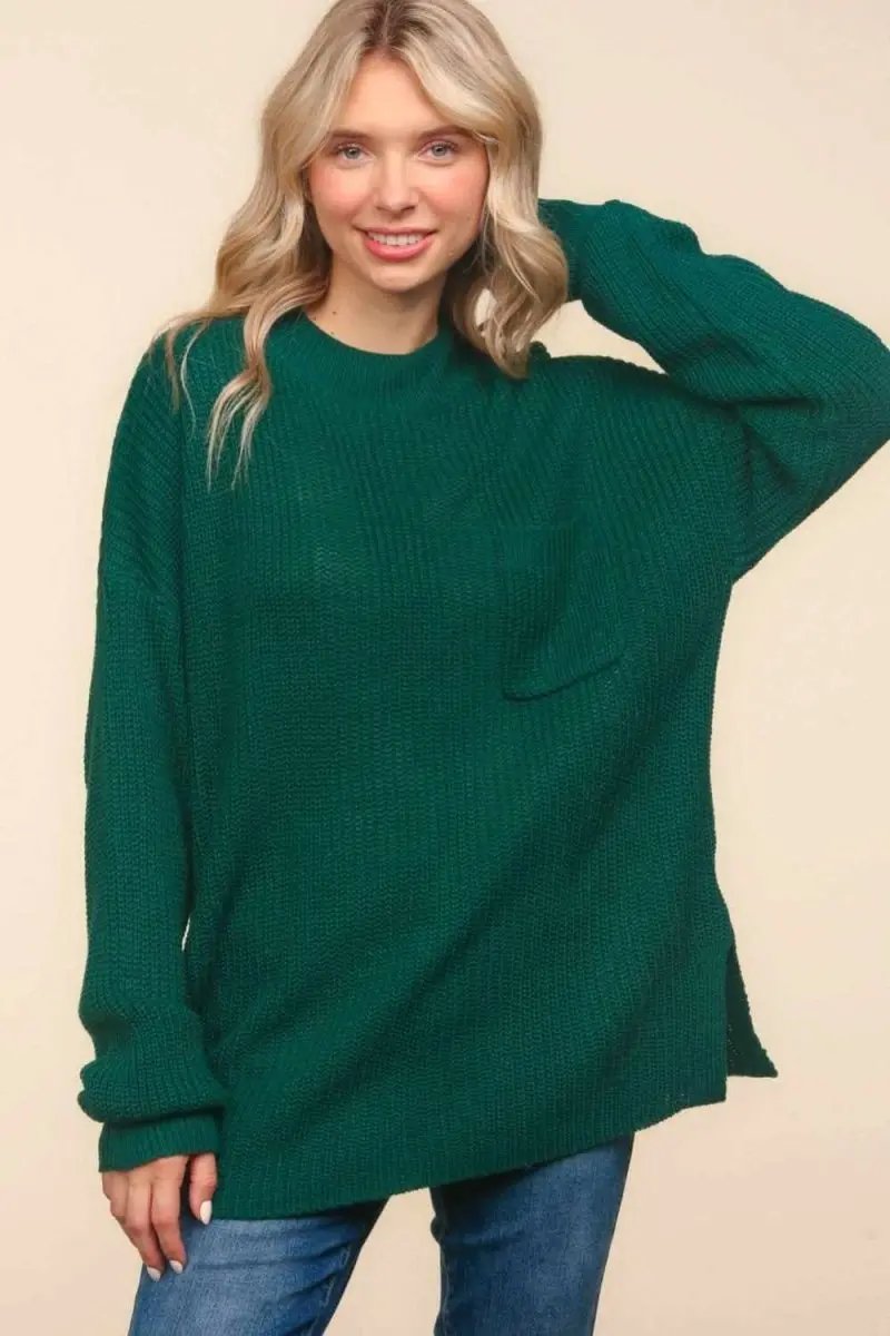 Trendsi Knit Mock Neck Top Women's Everyday Side Slit Fashion Top
