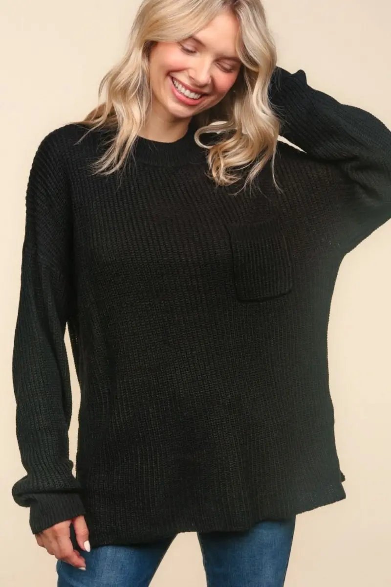 Knit Top - Mock Neck Side Slit - Casual Stylish