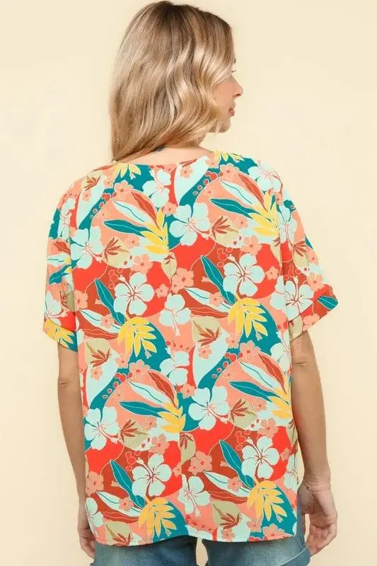 Trendsi Haptics V-Neck Top Women's Summer Hawaiian Shirt Lightweight Woven