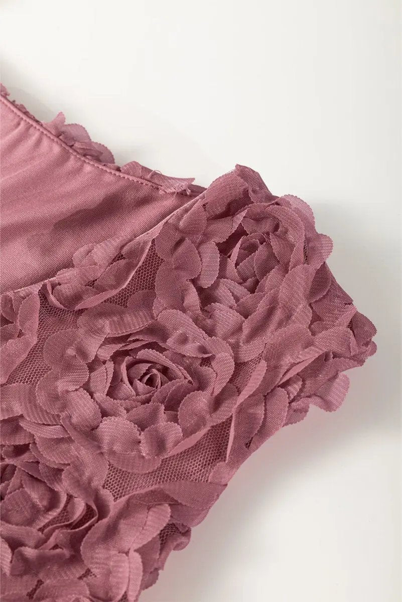 Love Salve Purple Floral Bodysuit Women's Summer Top Sheer & Textured