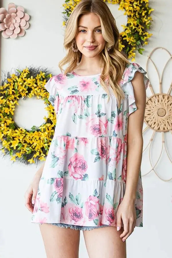 Trendsi Floral Butterfly Top Women's Plus Size Casual Tee Short Sleeve Soft