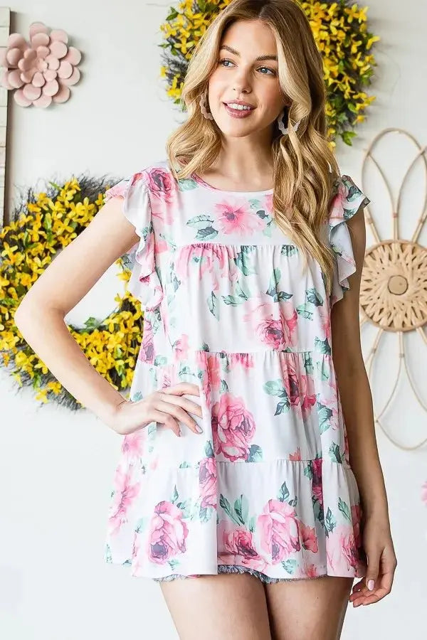 Trendsi Floral Butterfly Top Women's Plus Size Casual Tee Short Sleeve Soft