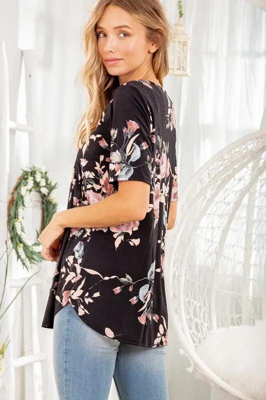 Trendsi Floral Crisscross Top Women's Plus Size Babydoll Shirt Cute & Comfy
