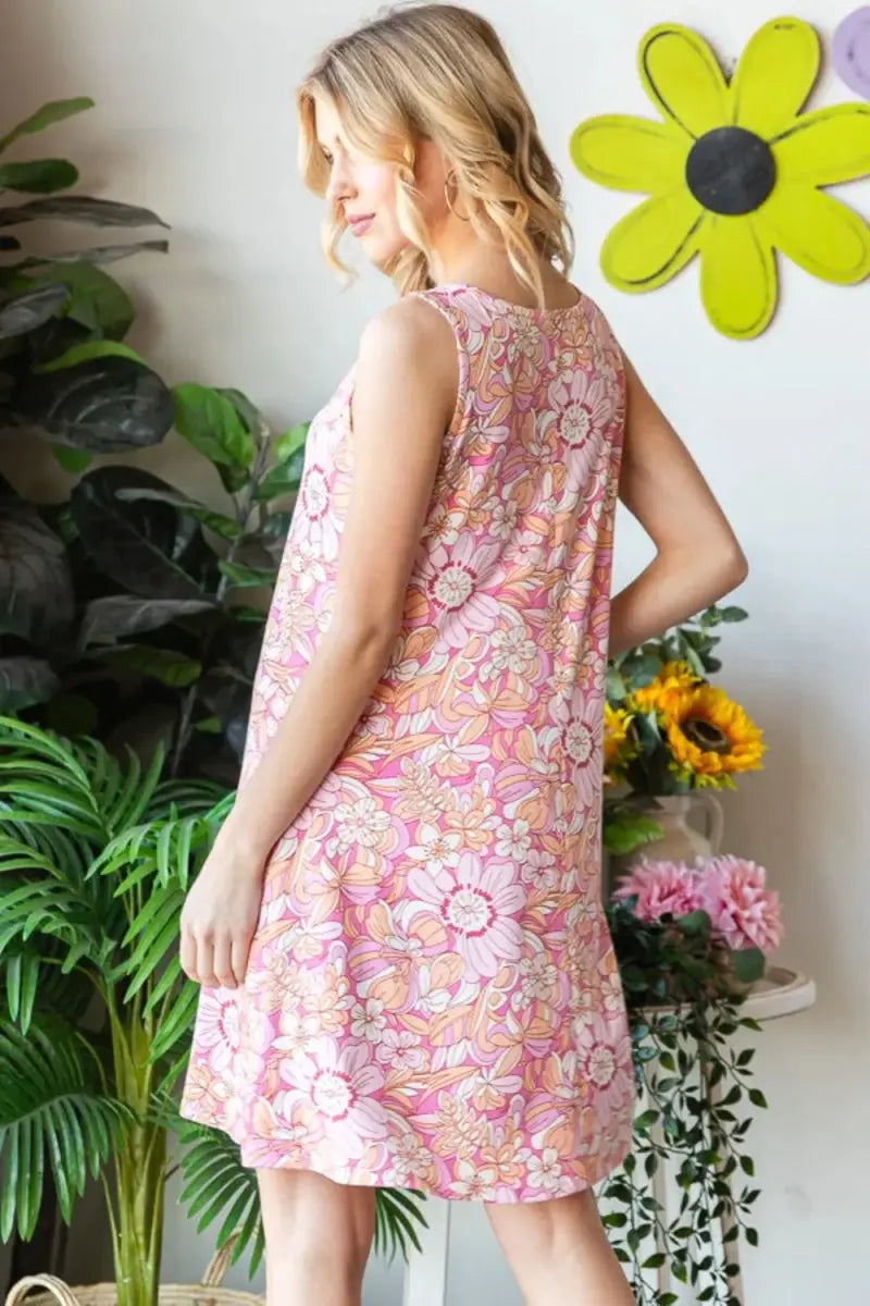 Women's Tank Dress - Floral V-Neck with Pockets - Casual