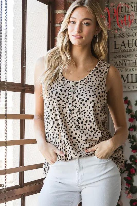 Trendsi Animal Print Top Women's Plus Size Sleeveless Button-Down Top USA Ship