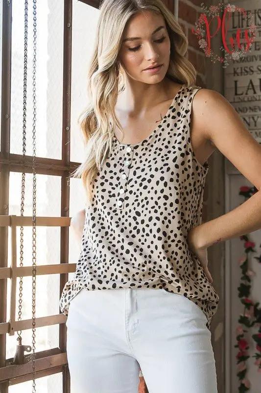 Trendsi Animal Print Top Women's Plus Size Sleeveless Button-Down Top USA Ship