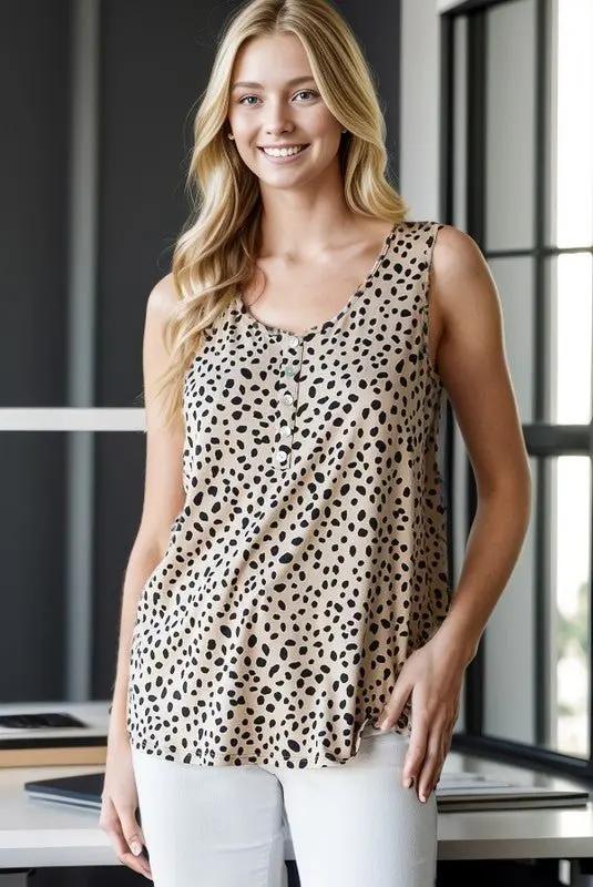 Trendsi Animal Print Top Women's Plus Size Sleeveless Button-Down Top USA Ship