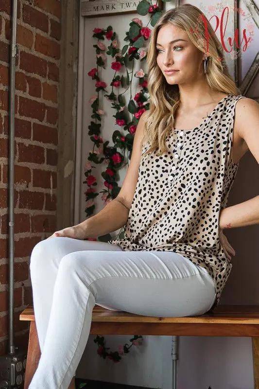 Trendsi Animal Print Top Women's Plus Size Sleeveless Button-Down Top USA Ship