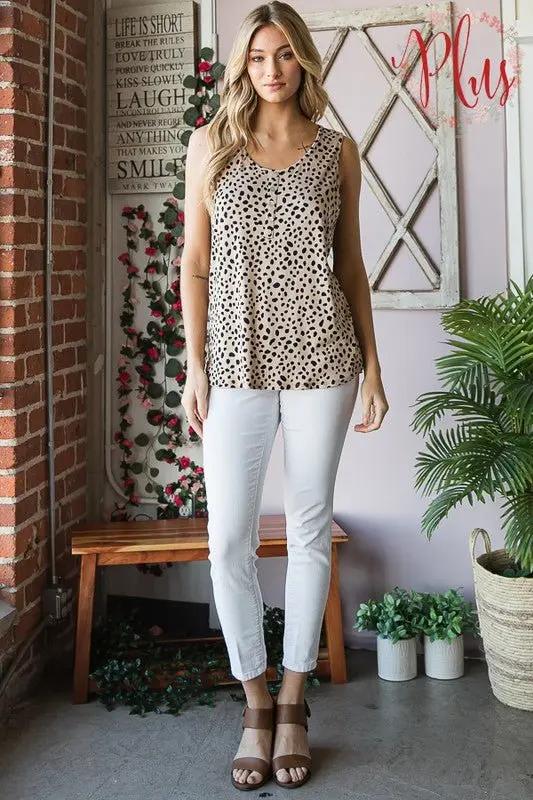 Trendsi Animal Print Top Women's Plus Size Sleeveless Button-Down Top USA Ship