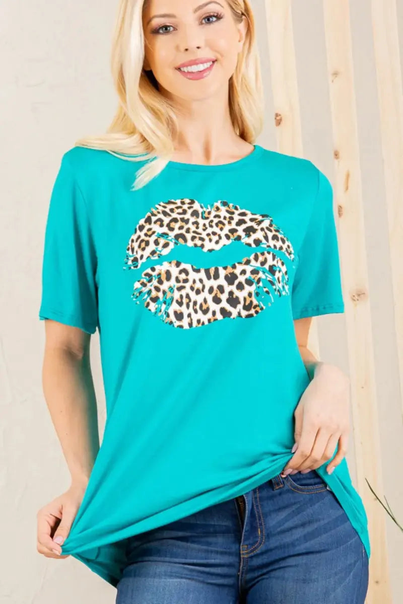 Women's Plus Size Tee - Leopard Lip Graphic - Comfy & Stylish