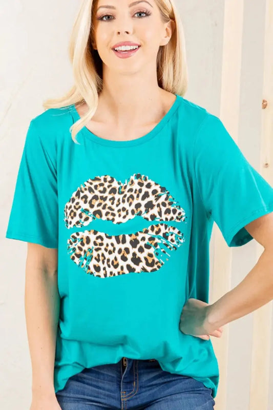 Women's Plus Size Tee - Leopard Lip Graphic - Comfy & Stylish