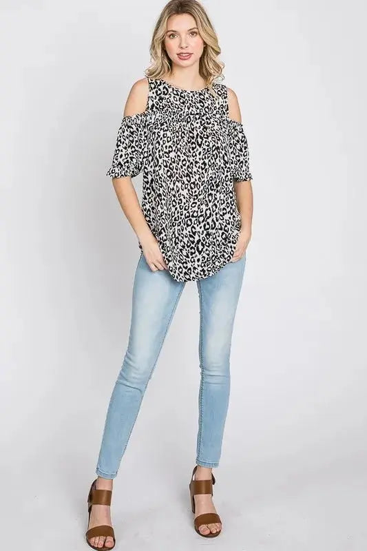 Trendsi Leopard Cold Shoulder Women's Plus Size T-Shirt - Trendy & Comfy