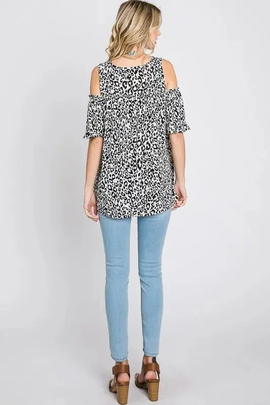Trendsi Leopard Cold Shoulder Women's Plus Size T-Shirt - Trendy & Comfy