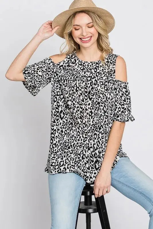 Trendsi Leopard Cold Shoulder Women's Plus Size T-Shirt - Trendy & Comfy