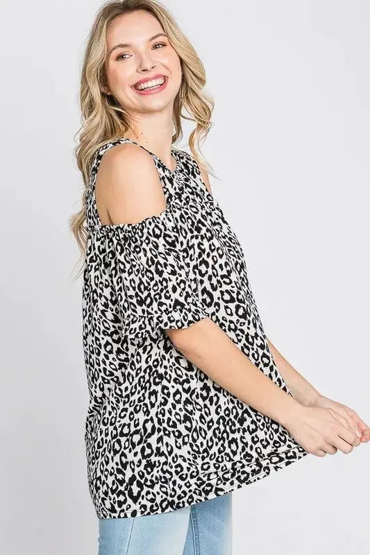 Trendsi Leopard Cold Shoulder Women's Plus Size T-Shirt - Trendy & Comfy