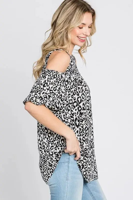 Trendsi Leopard Cold Shoulder Women's Plus Size T-Shirt - Trendy & Comfy