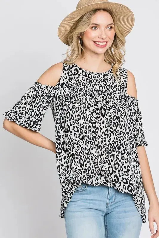 Trendsi Leopard Cold Shoulder Women's Plus Size T-Shirt - Trendy & Comfy