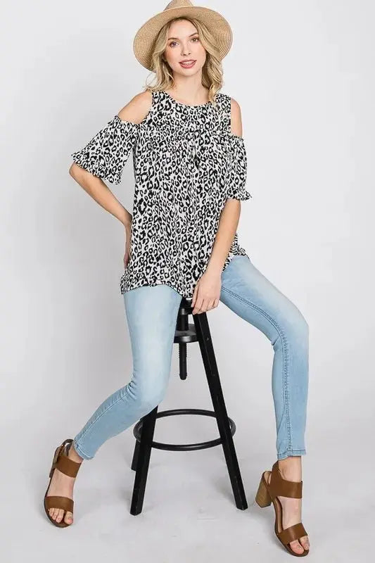 Trendsi Leopard Cold Shoulder Women's Plus Size T-Shirt - Trendy & Comfy