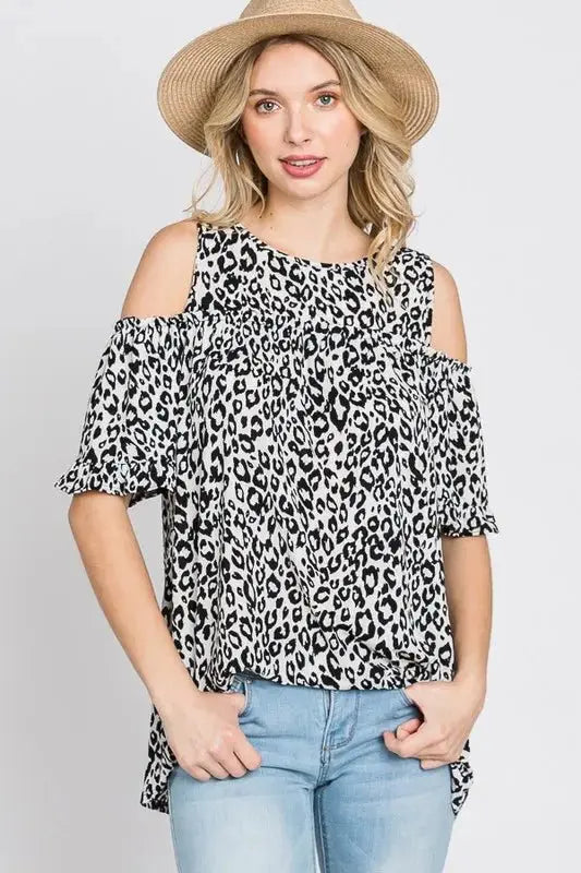 Trendsi Leopard Cold Shoulder Women's Plus Size T-Shirt - Trendy & Comfy