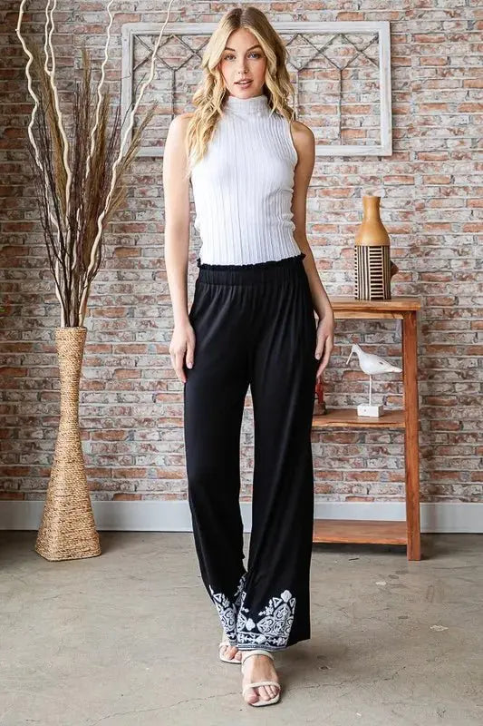 Trendsi Damask Pants Women's Casual Plus Size Wide Leg Trousers Comfy Fit