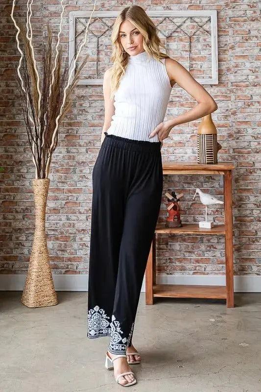 Trendsi Damask Pants Women's Casual Plus Size Wide Leg Trousers Comfy Fit