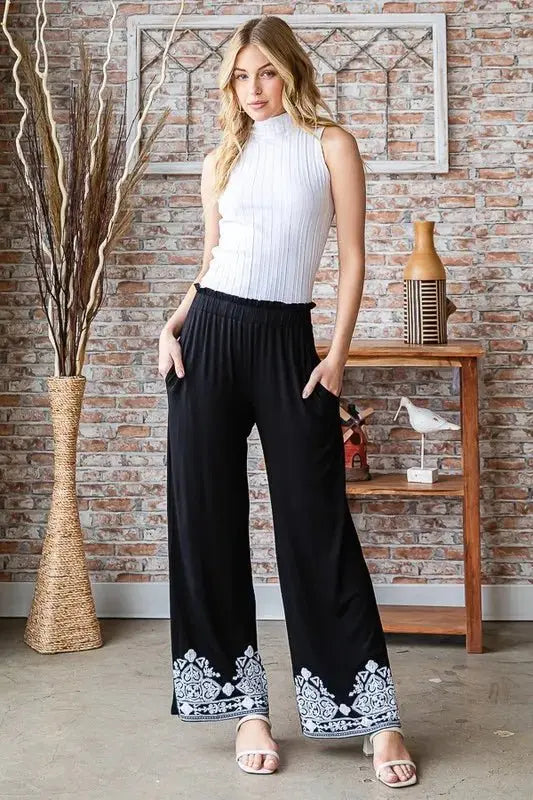 Trendsi Damask Pants Women's Casual Plus Size Wide Leg Trousers Comfy Fit