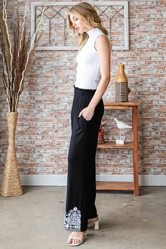 Trendsi Damask Pants Women's Casual Plus Size Wide Leg Trousers Comfy Fit