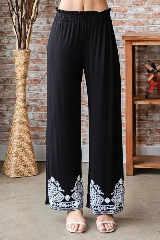 Trendsi Damask Pants Women's Casual Plus Size Wide Leg Trousers Comfy Fit
