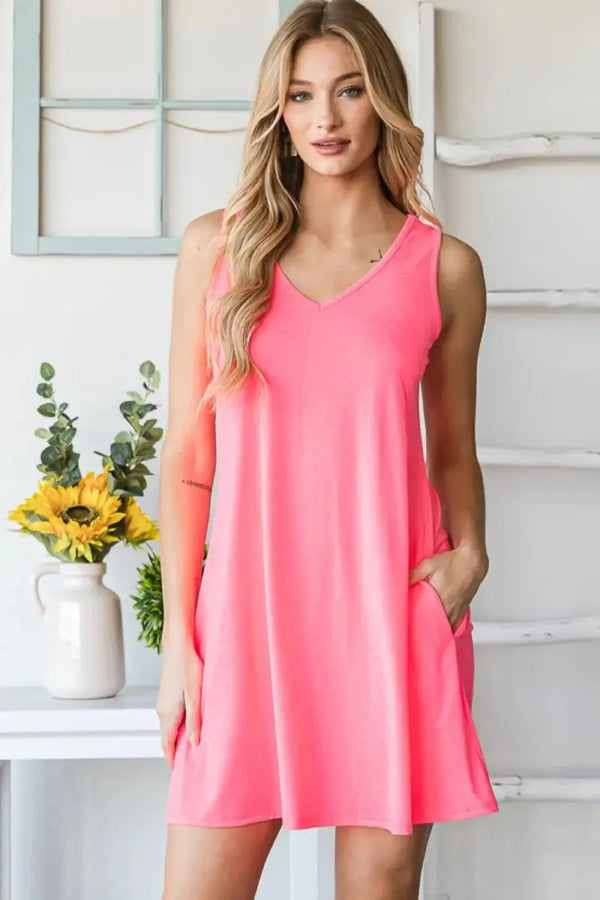 Trendsi Heimish V-Neck Mini Dress Women's Casual Tank Dress with Pockets