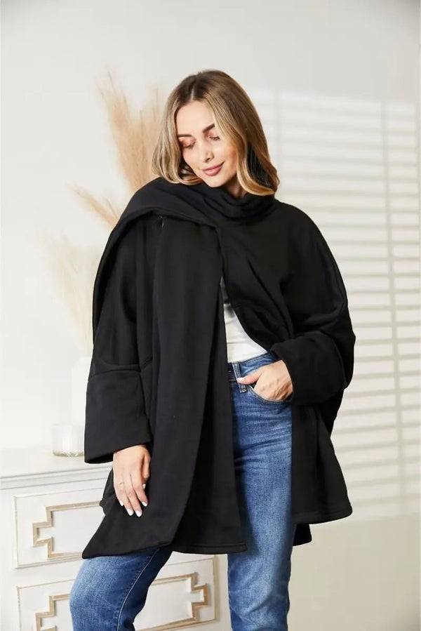 Lovesalve WS Open Front Cardigan Women's Everyday Draped Knit Sweater with Scarf