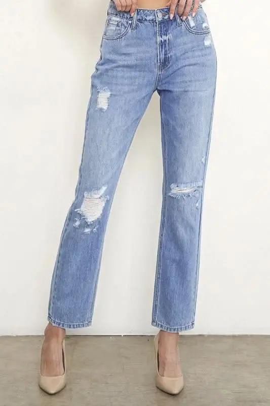 Jeans - High Rise Distressed - Comfy Fit Contemporary Denim