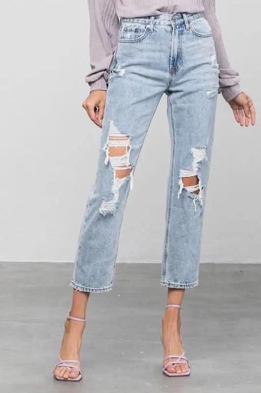 Denim Lab USA High Rise Ripped Girlfriend Jeans - Premium Quality Product | Fast Shipping & Returns