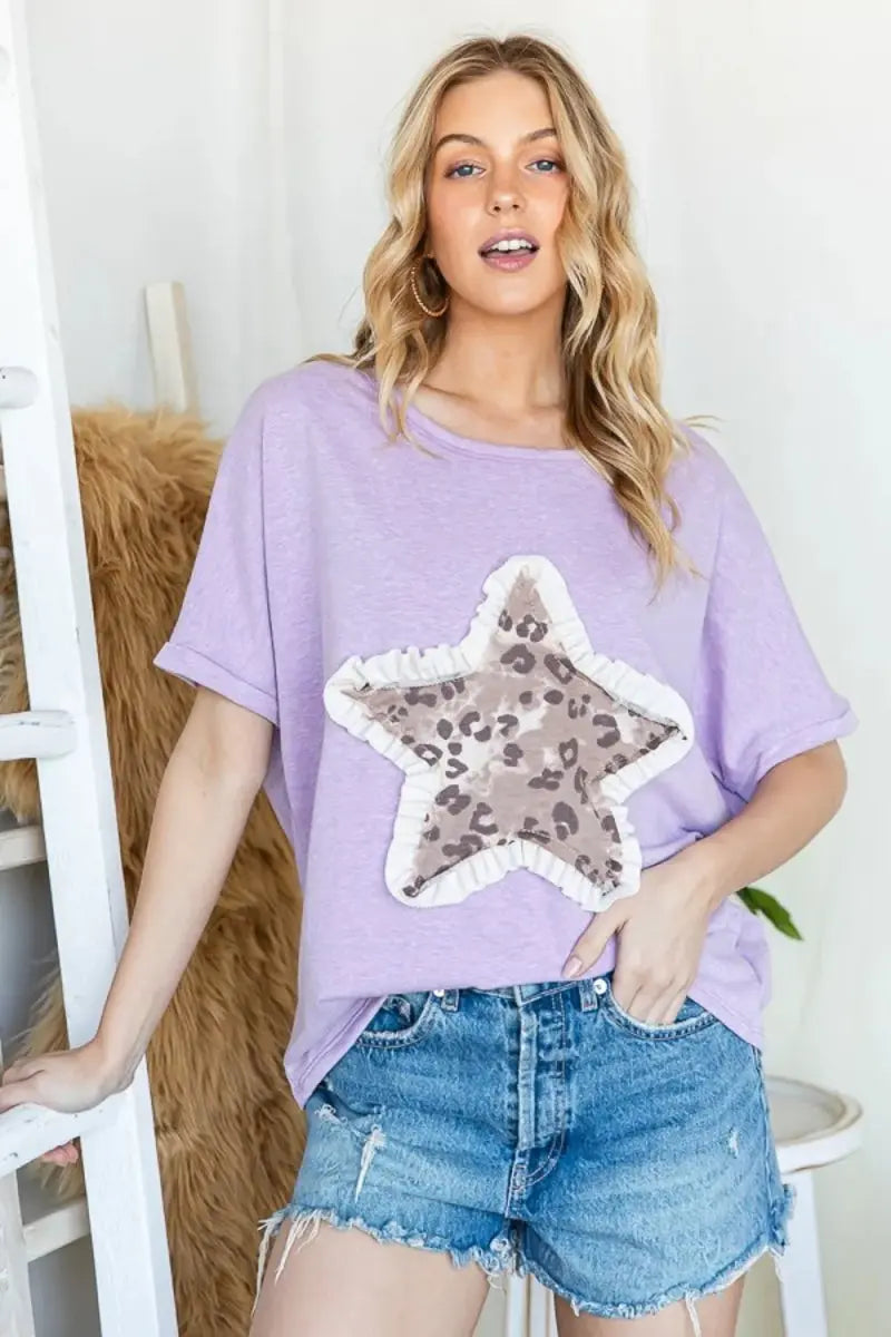 Trendsi Leopard Star Tee Women's Casual Top Short Sleeve T-Shirt Soft & Comfy