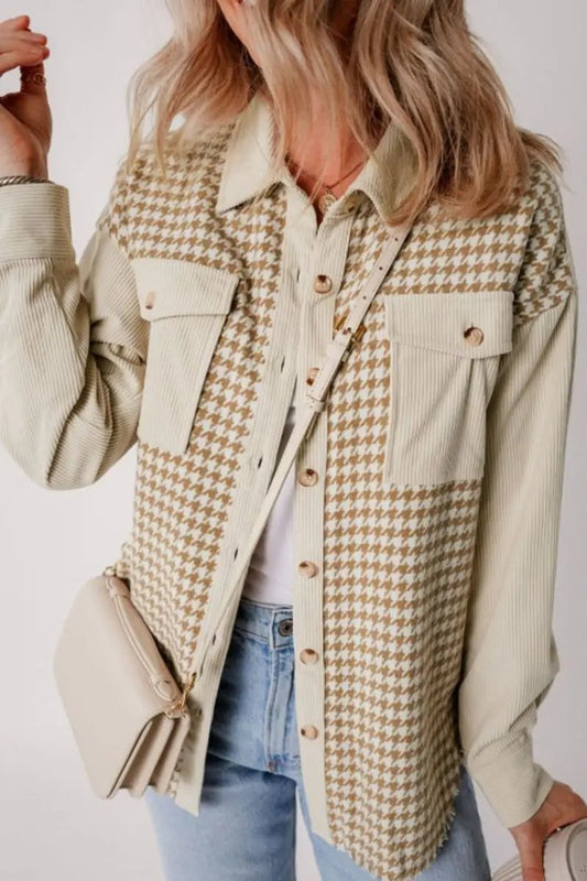 Trendsi Houndstooth Jacket Women's Fashion Layering Long Sleeve Button Up Stylish Outerwear