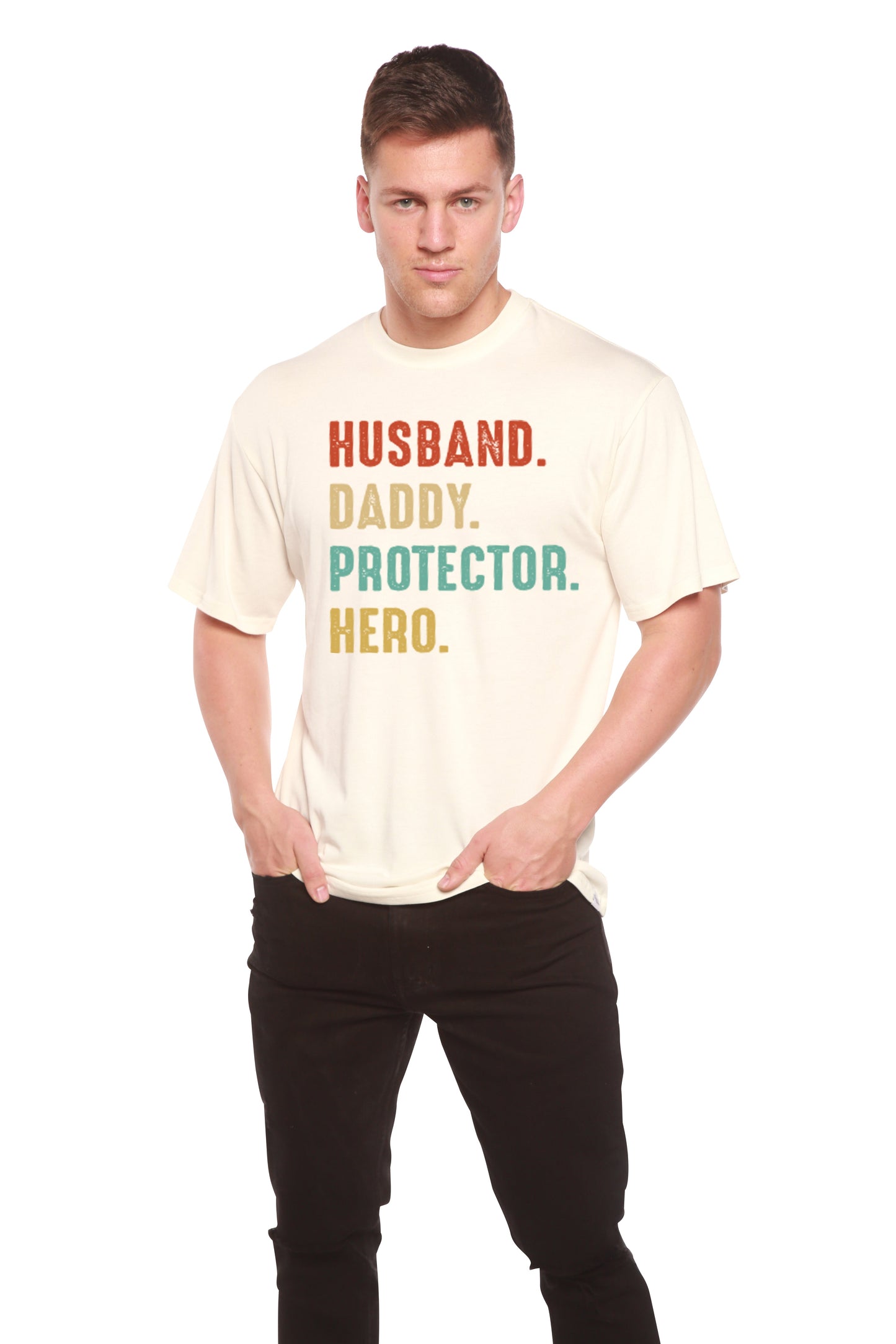 Husband, Daddy, Protector, Hero Men's Bamboo Viscose/Organic Cotton Short Sleeve Graphic T-Shirt