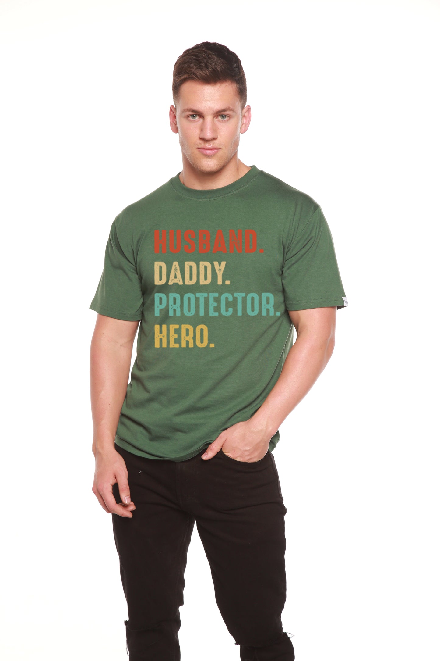 Husband, Daddy, Protector, Hero Men's Bamboo Viscose/Organic Cotton Short Sleeve Graphic T-Shirt