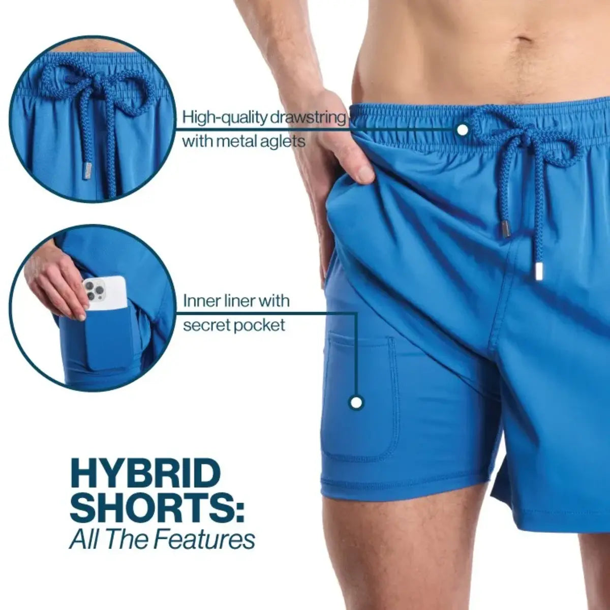 Men’s Premium Compression-Lined Hybrid Shorts – Linear Drift-Blaze and Harbor